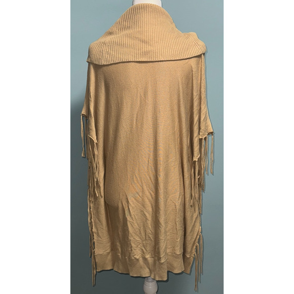 Michael Kors Women M Tunic Sweater Poncho Cowl Neck Fringe Essential Layer Cozy - Picture 2 of 9